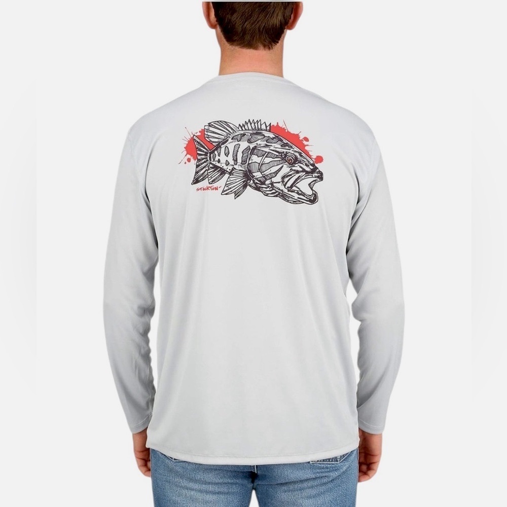 Simms Gray Black Red Long Sleeve Crew Neck Pullover Men's Shirt 2XL